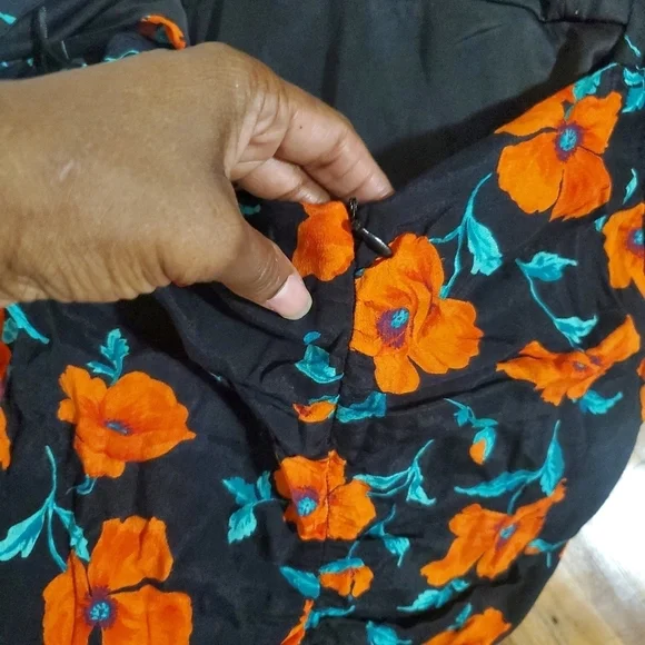 Zara Open Back Long Sleeve Ruched Mini Dress Black Orange Floral Print Size Med - Picture 9 of 15